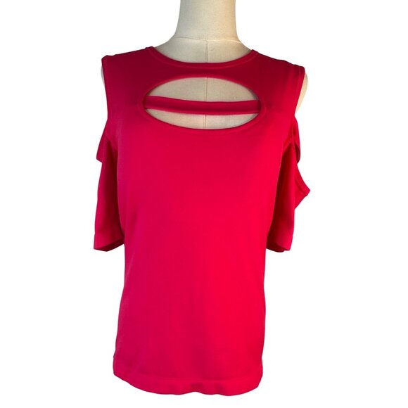 2/$30 Fabletics Medium Cutout Scoop Neckline Top Bubblegum Pink Nylon/Elastane - Picture 6 of 15